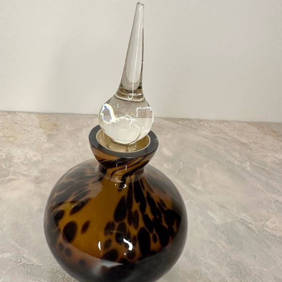 MURANO STYLE BLACK AND AMBER GLASS VANITY PERFUME BOTTLE+STOPPER LEOPARD - Picture 6 of 12